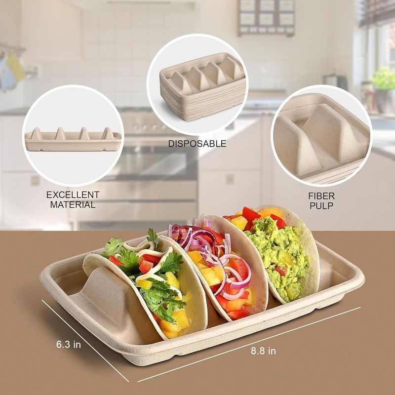 일회용 생분해성 사탕수수 바가세 TACO 상자 옥수수amid TACO 트레이 뚜?? 과 멕시코 옥수수 토틸라 TACO 포장