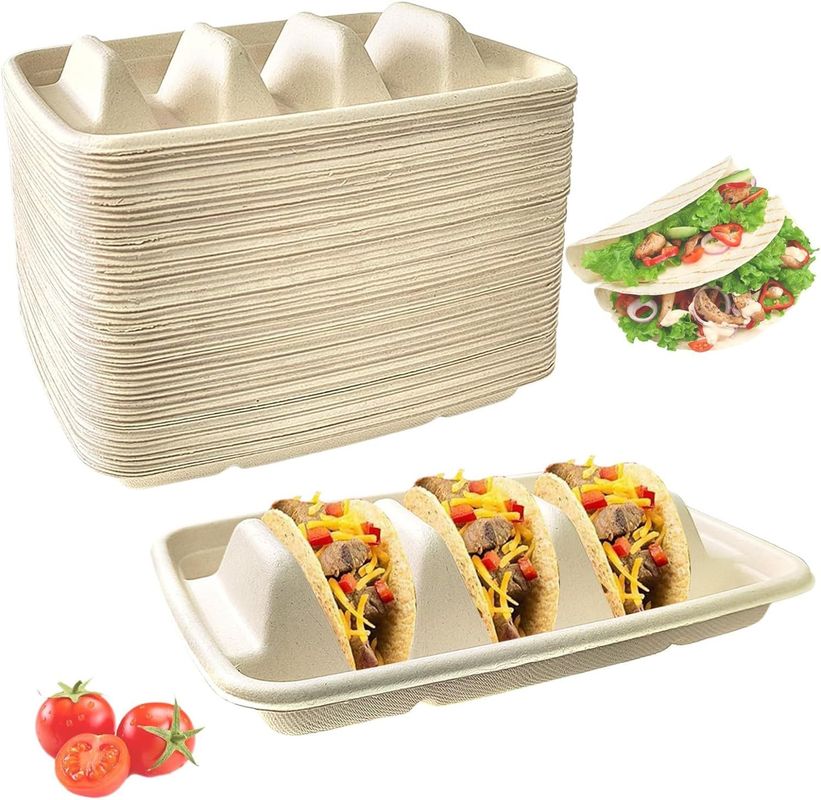 일회용 생분해성 사탕수수 바가세 TACO 상자 옥수수amid TACO 트레이 뚜?? 과 멕시코 옥수수 토틸라 TACO 포장