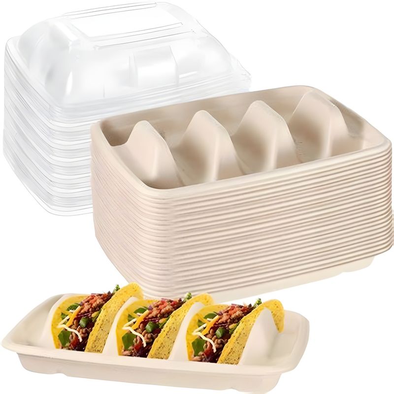 일회용 생분해성 사탕수수 바가세 TACO 상자 옥수수amid TACO 트레이 뚜?? 과 멕시코 옥수수 토틸라 TACO 포장