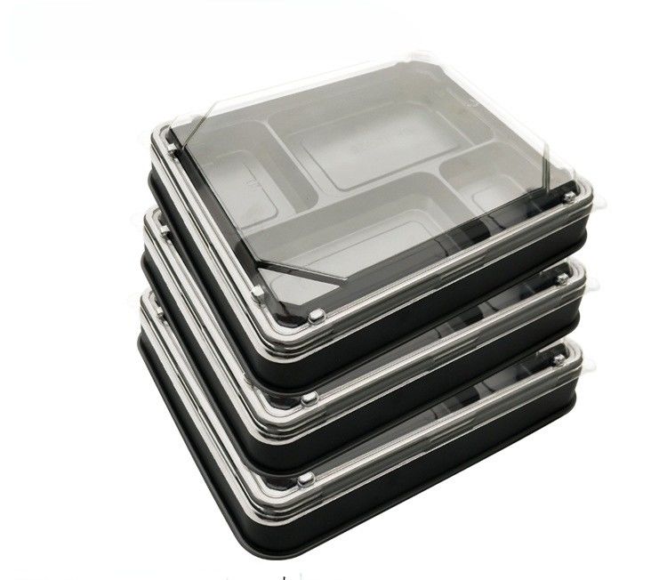 Black Grid Japanese Style Bento Meal Box Disposable Sushi Box Microwave PS/ops Plastic Lunch Box With Lid