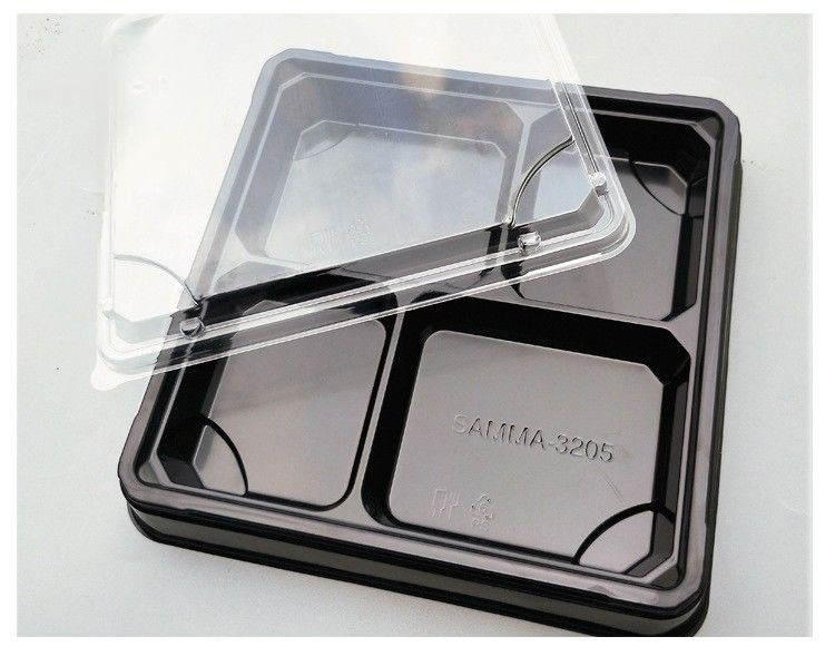 Black Grid Japanese Style Bento Meal Box Disposable Sushi Box Microwave PS/ops Plastic Lunch Box With Lid