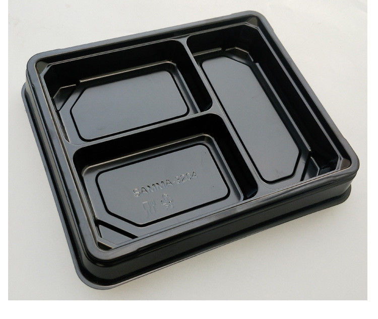 Black Grid Japanese Style Bento Meal Box Disposable Sushi Box Microwave PS/ops Plastic Lunch Box With Lid