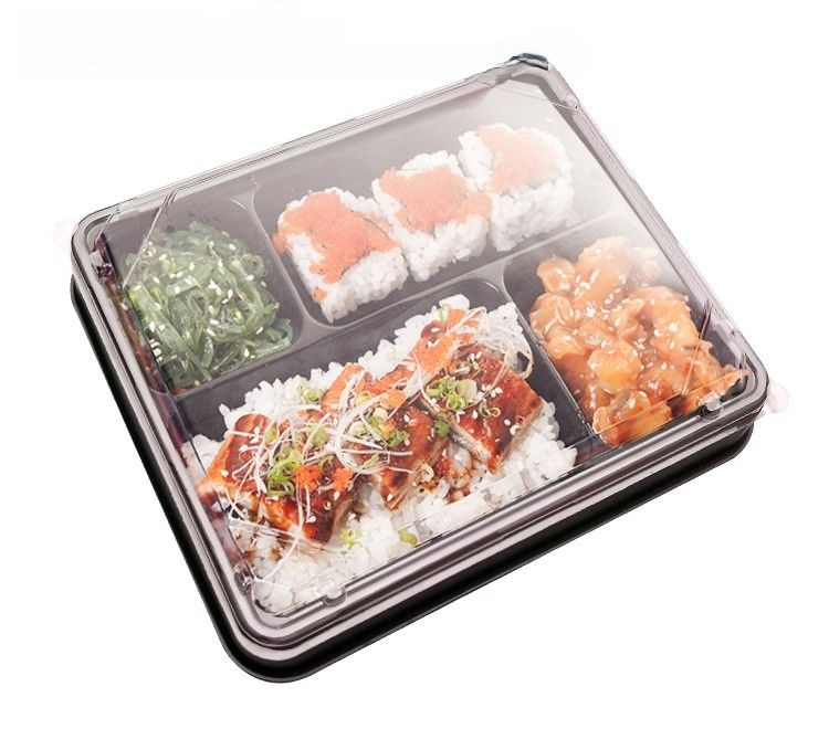 Black Grid Japanese Style Bento Meal Box Disposable Sushi Box Microwave PS/ops Plastic Lunch Box With Lid