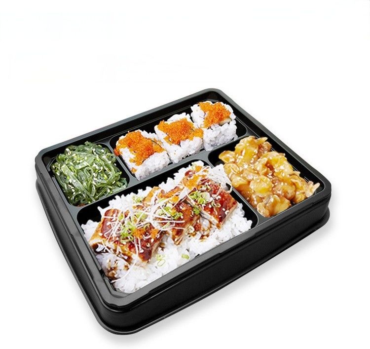 Black Grid Japanese Style Bento Meal Box Disposable Sushi Box Microwave PS/ops Plastic Lunch Box With Lid