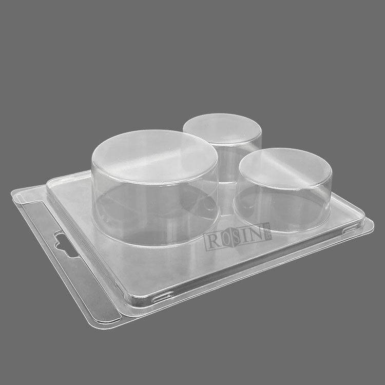 Custom 3 Cavity Disposable Clear Round PVC Plastic Accessories Clamshell Packaging With Handle Holes