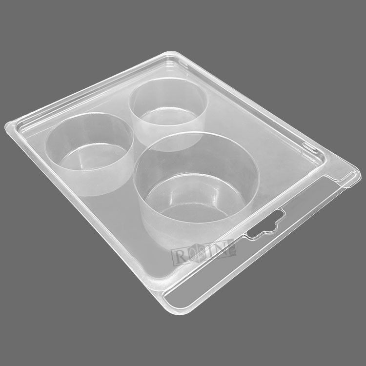 Custom 3 Cavity Disposable Clear Round PVC Plastic Accessories Clamshell Packaging With Handle Holes