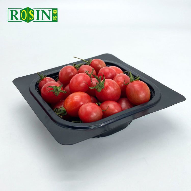 Customized Disposable Black PP Plastic Square Heat Sealed Film Container Tray Packaging For Fruit Salad