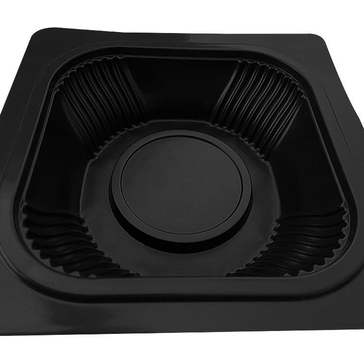 Customized Disposable Black PP Plastic Square Heat Sealed Film Container Tray Packaging For Fruit Salad