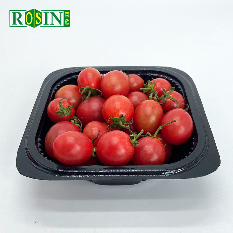 Customized Disposable Black PP Plastic Square Heat Sealed Film Container Tray Packaging For Fruit Salad