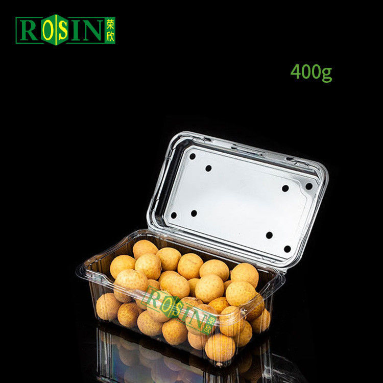 Custom Blister Transparent Reusable Hinged Fruit Clamshell Box Disposable Clear Plastic Container Packing Box For Fruit Salad With Holes