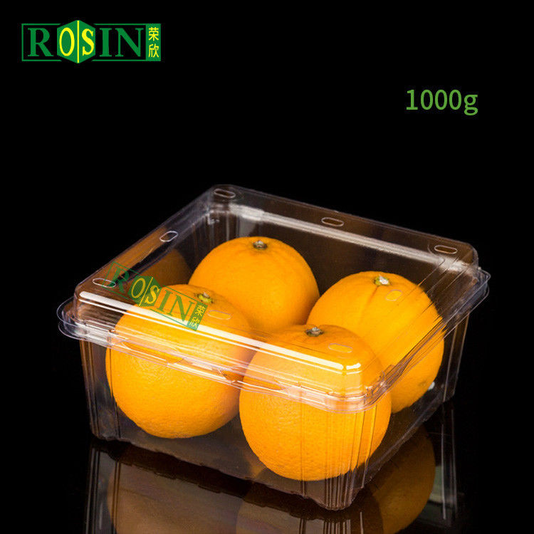 Custom Blister Transparent Reusable Hinged Fruit Clamshell Box Disposable Clear Plastic Container Packing Box For Fruit Salad With Holes