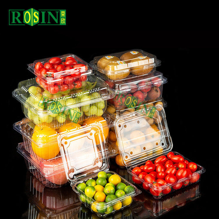 Custom Blister Transparent Reusable Hinged Fruit Clamshell Box Disposable Clear Plastic Container Packing Box For Fruit Salad With Holes