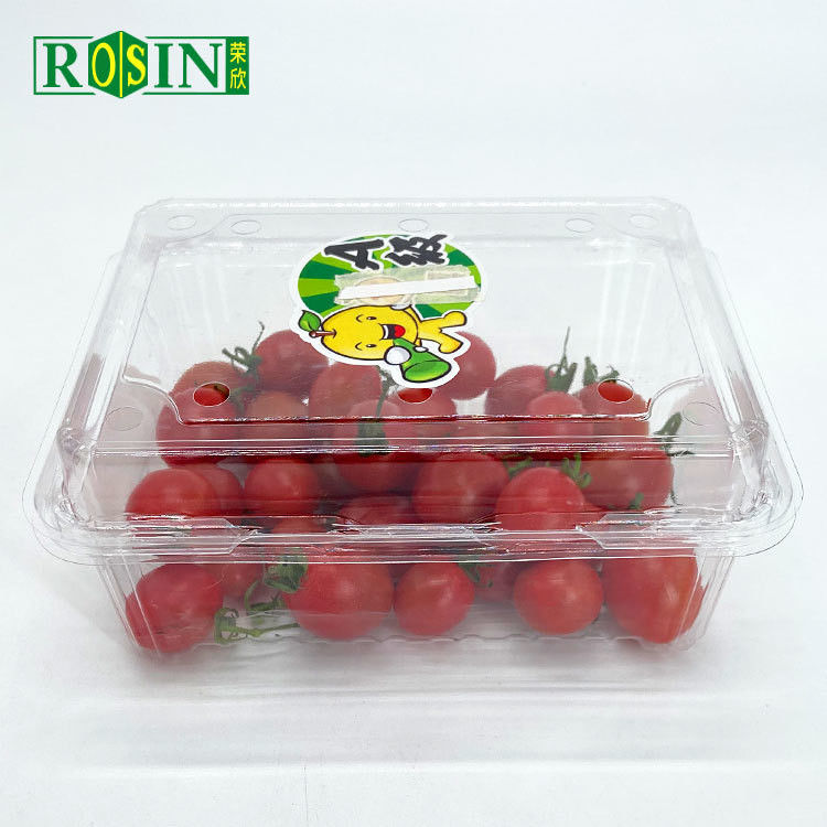 Disposable Clear PET Clamshell Hinged Lid Container Packing Supermarket Plastic Blister Fruit Salad Box With Holes
