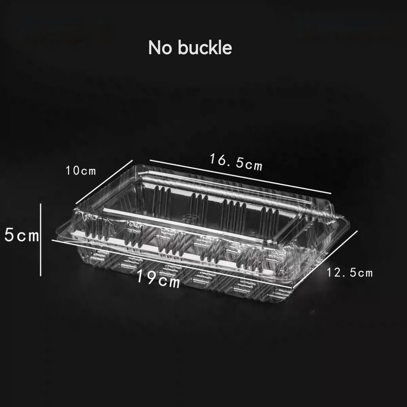 PET Rectangular / Square Transparent Hinge Clam Vacuum Formed Cake Roll Sushi Fruit Takeaway Transparent Box With Lid