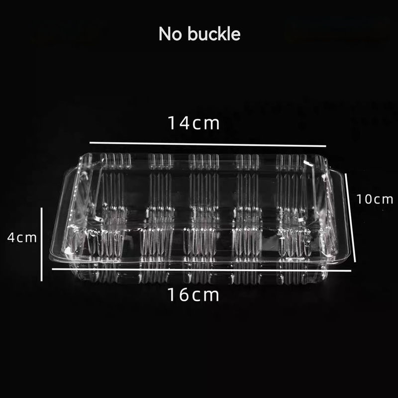 PET Rectangular / Square Transparent Hinge Clam Vacuum Formed Cake Roll Sushi Fruit Takeaway Transparent Box With Lid