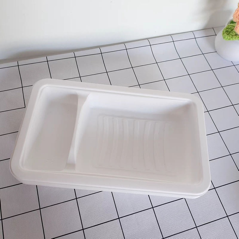 Customized disposable white PP thickened 2 cavity plastic salmon and seafood fresh meat tray