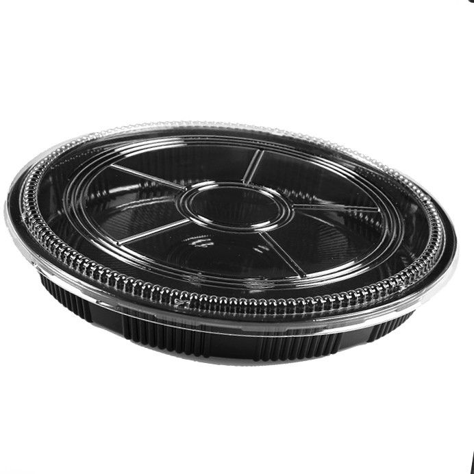 Customized logo circular fruit plate food circular plastic disposable sushi packaging sashimi PET plastic takeaway packaging container