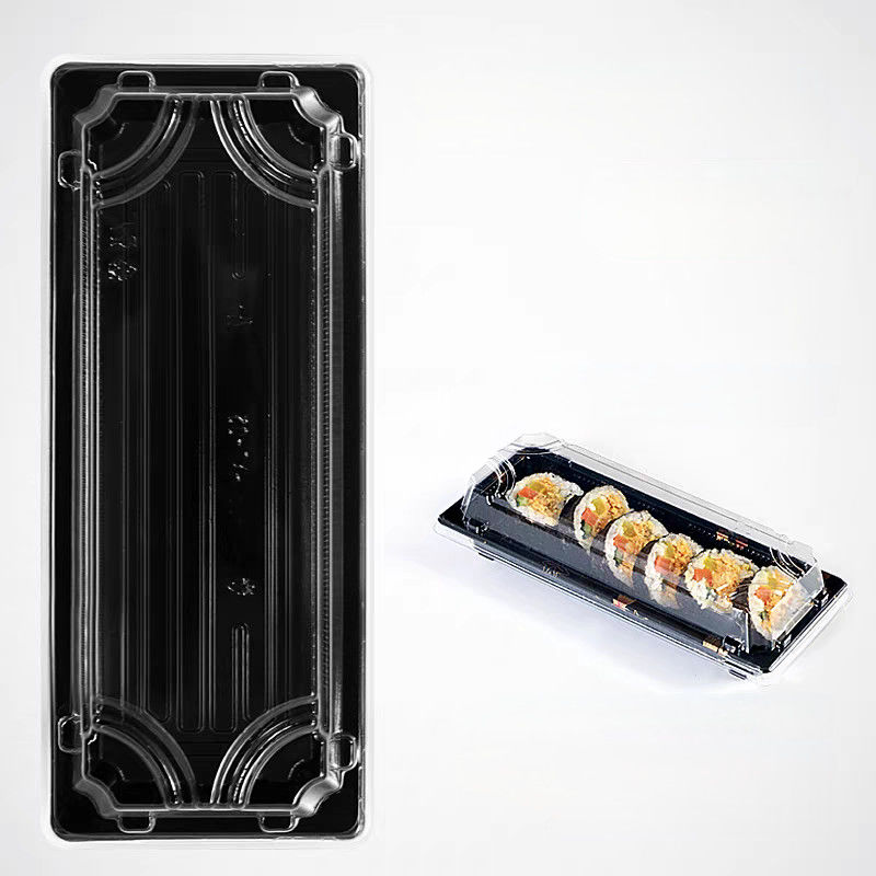 Disposable sushi bento packaging food grade PET rectangular box with lid salmon sushi takeaway box