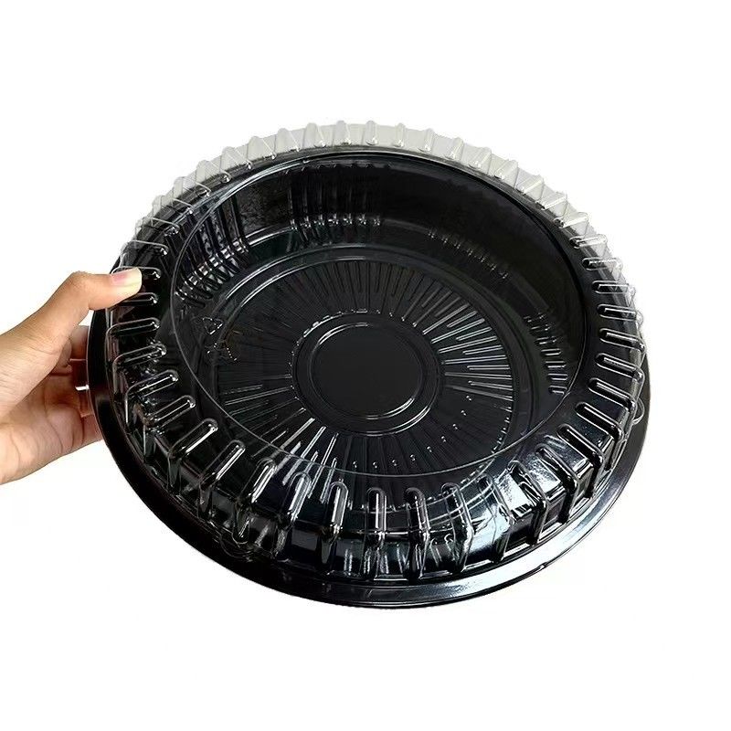Customized Round sushi packaging box disposable black takeaway sushi food box Japanese salmon sashimi platter packaging box
