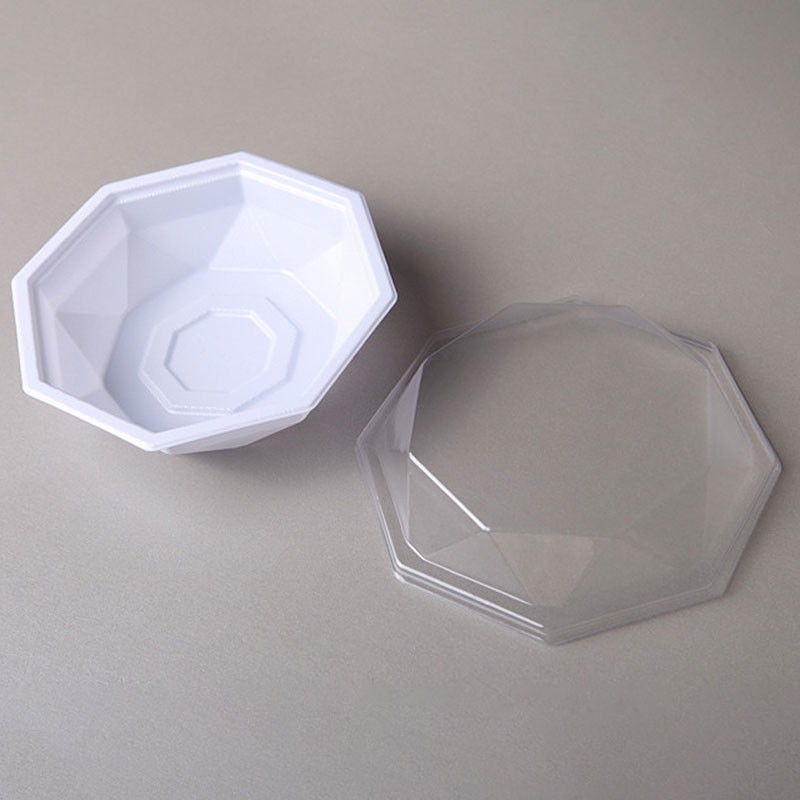 Customized octagonal PET white plastic thermoformed tiramisu cheese pudding cake container with lid