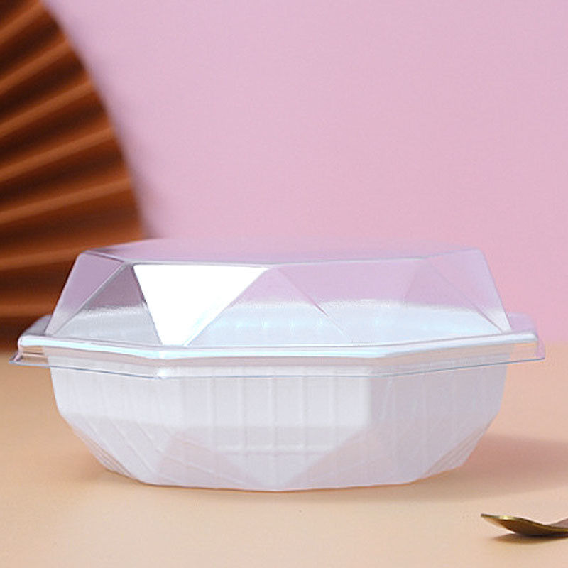 Customized octagonal PET white plastic thermoformed tiramisu cheese pudding cake container with lid