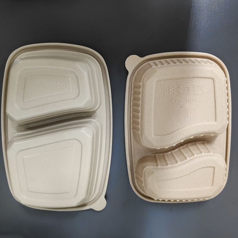 800ml Disposable Rice Husk Fiber Pulp Takeaway Box Environmentally Friendly Multi-Chamber Food Container with Lid