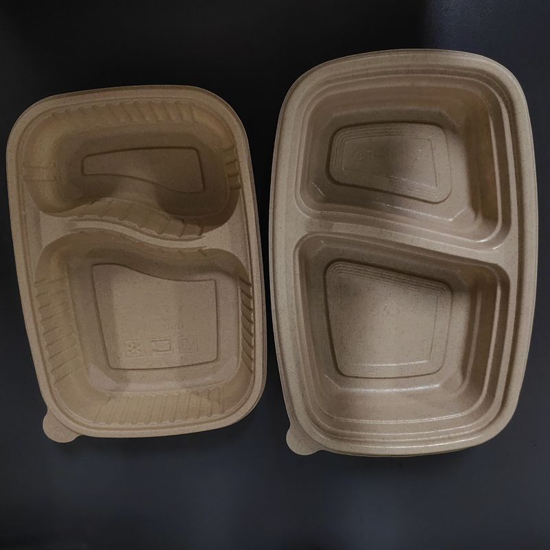 800ml Disposable Rice Husk Fiber Pulp Takeaway Box Environmentally Friendly Multi-Chamber Food Container with Lid