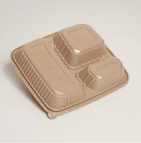パーソナライズ可能 3 部分 使い捨て コンポスタブル 持ち帰り容器 ハンジング 持ち帰り 食品容器 米ハスク 使い捨て ランチボックス