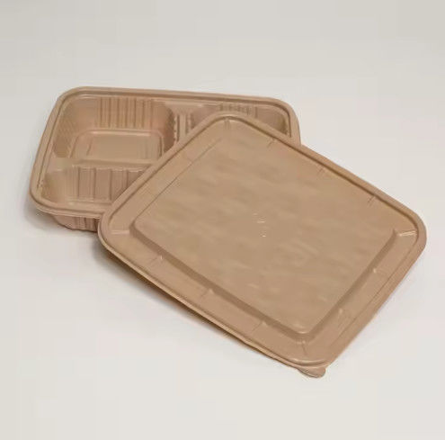 パーソナライズ可能 3 部分 使い捨て コンポスタブル 持ち帰り容器 ハンジング 持ち帰り 食品容器 米ハスク 使い捨て ランチボックス