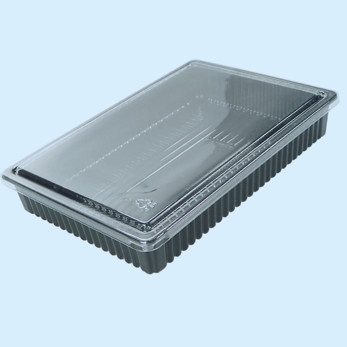 Customized Disposable Black PP Beef And Mutton Roll Packaging Box With PS Transparent Anti Fog Cover Plastic PET Sushi Packaging Takeout Box