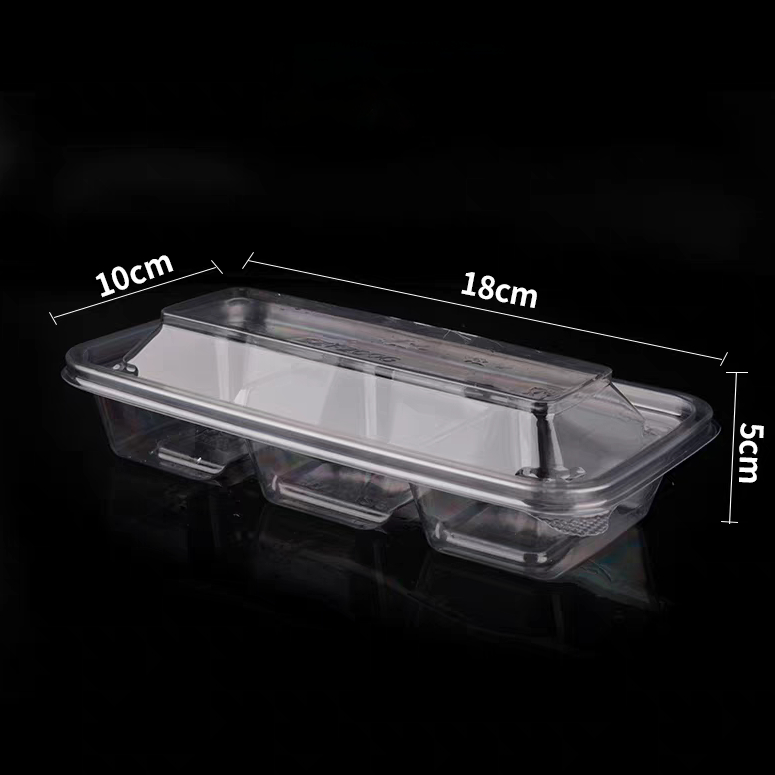 OEM factory disposable 3 cavity transparent vacuum formed rectangular PET plastic clamshell pastry cake box