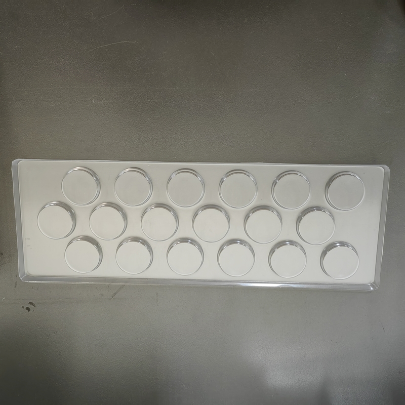 Customized rectangle disposable plastic transparent PET 18 cavity chocolate vacuum formed inner tray