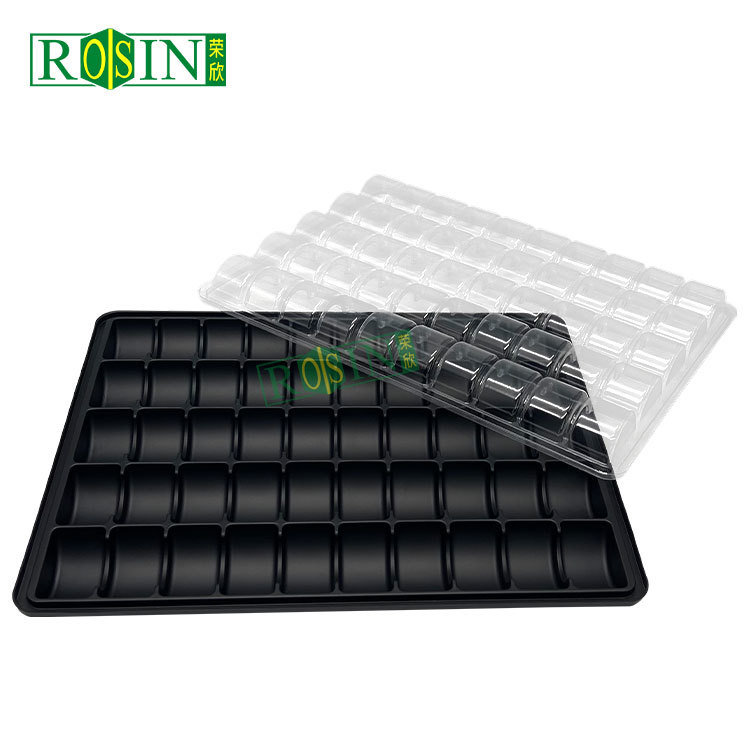 Customized 50 cavity blister plastic PP black macaron container with transparent lid