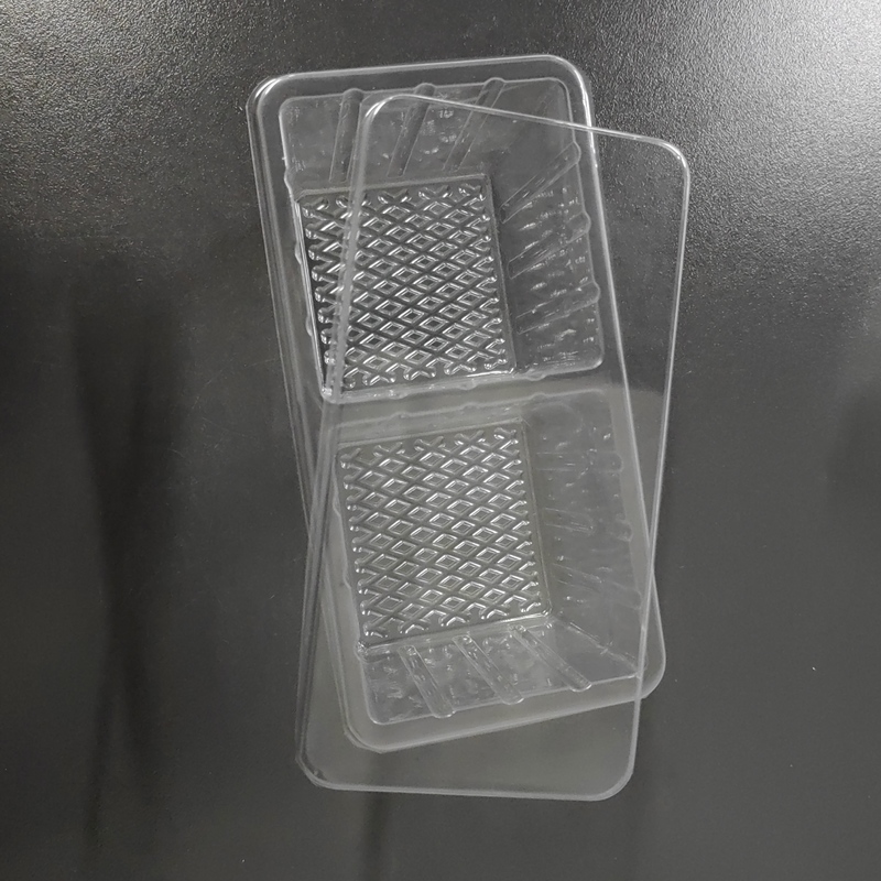 Customized disposable 2 grid biscuit plastic tray vacuum formed pet brownie plastic packaging container with lid
