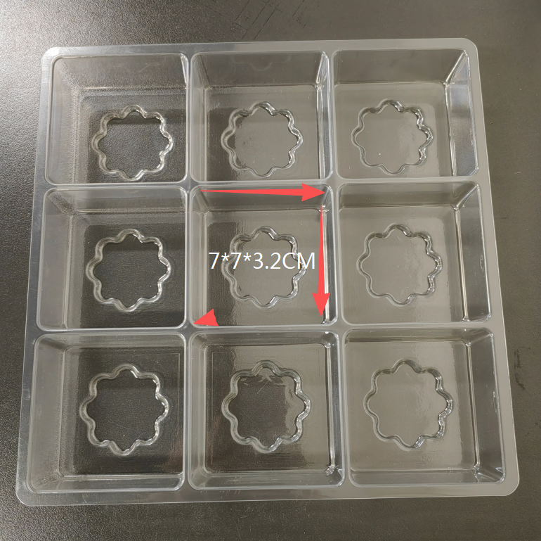 Customized disposable 9 cavity biscuit plastic tray blister pet brownie plastic packaging container